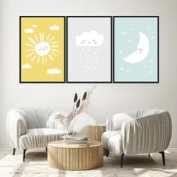 Kit Quadros Decorativos Sol Nuvem E Lua