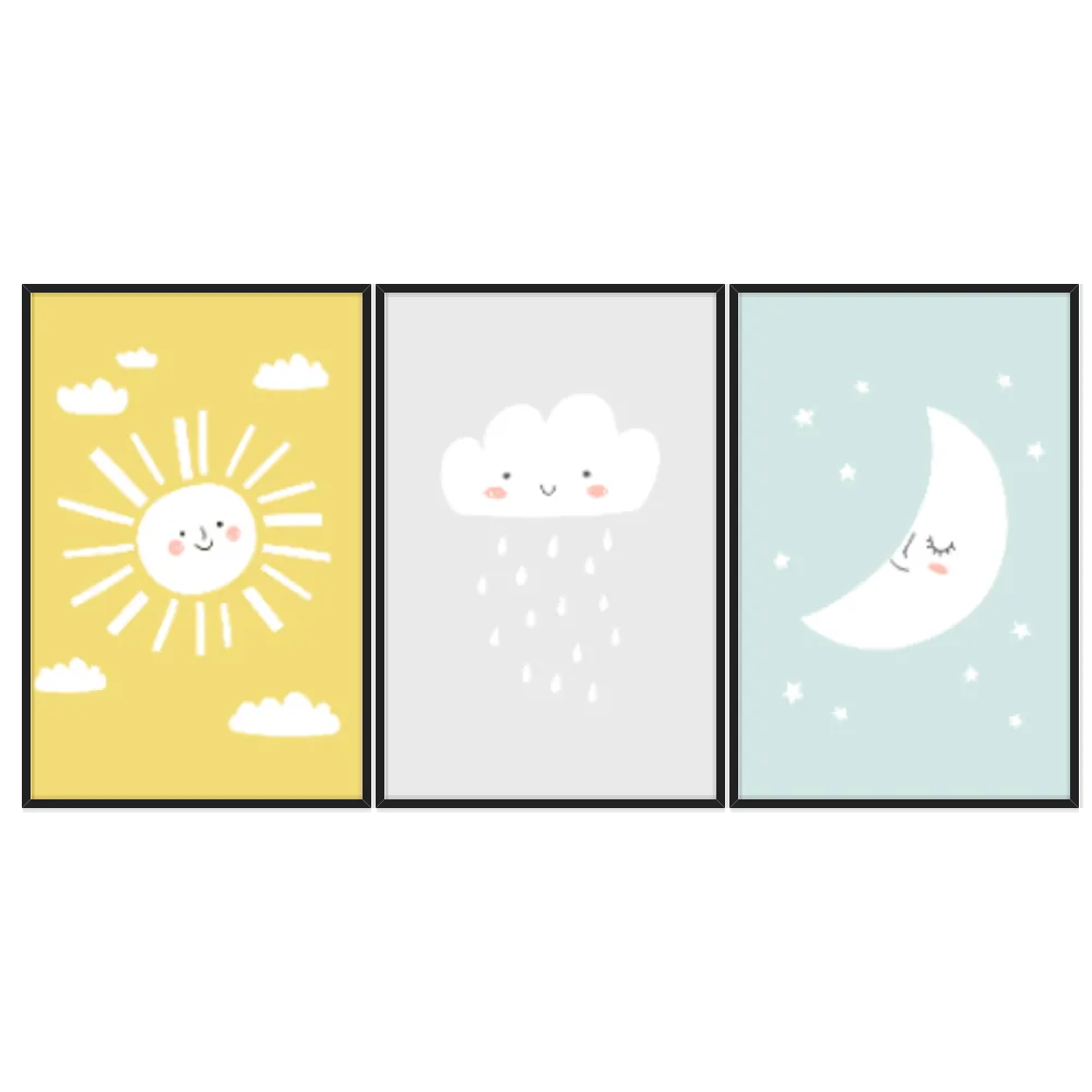 Kit Quadros Decorativos Sol Nuvem E Lua