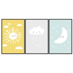 Kit Quadros Decorativos Sol Nuvem E Lua