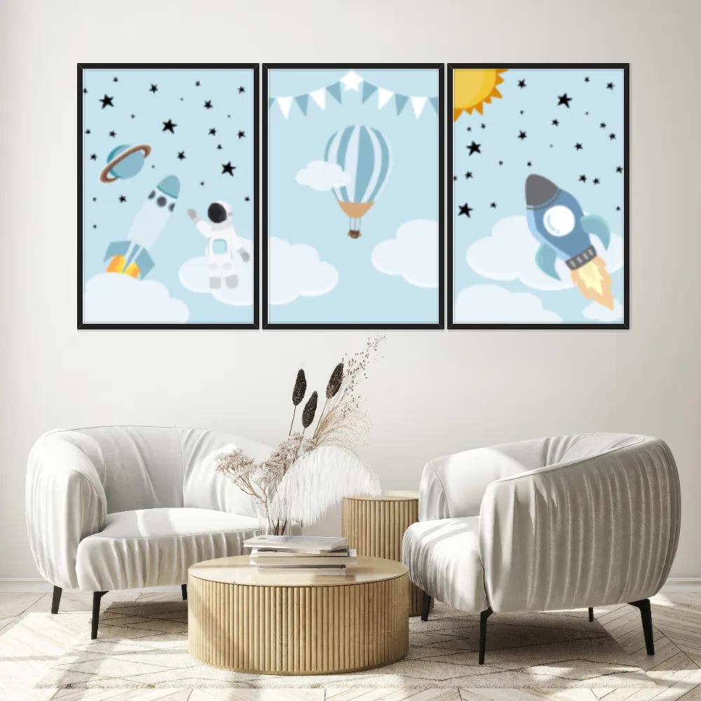 Kit Quadros Decorativos Planetas E Balão