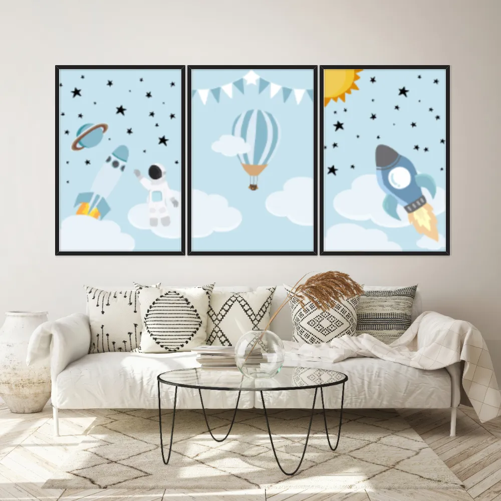Kit Quadros Decorativos Planetas E Balão