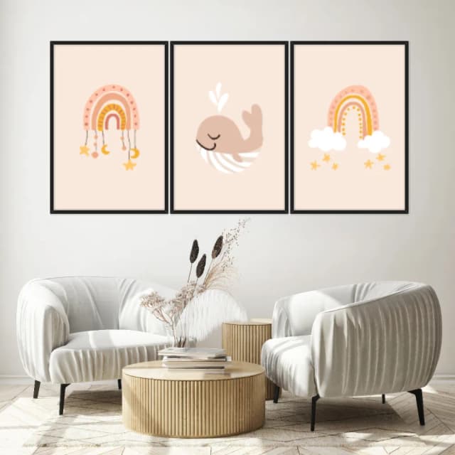 Kit Quadros Decorativos Baleia E Arco Íris