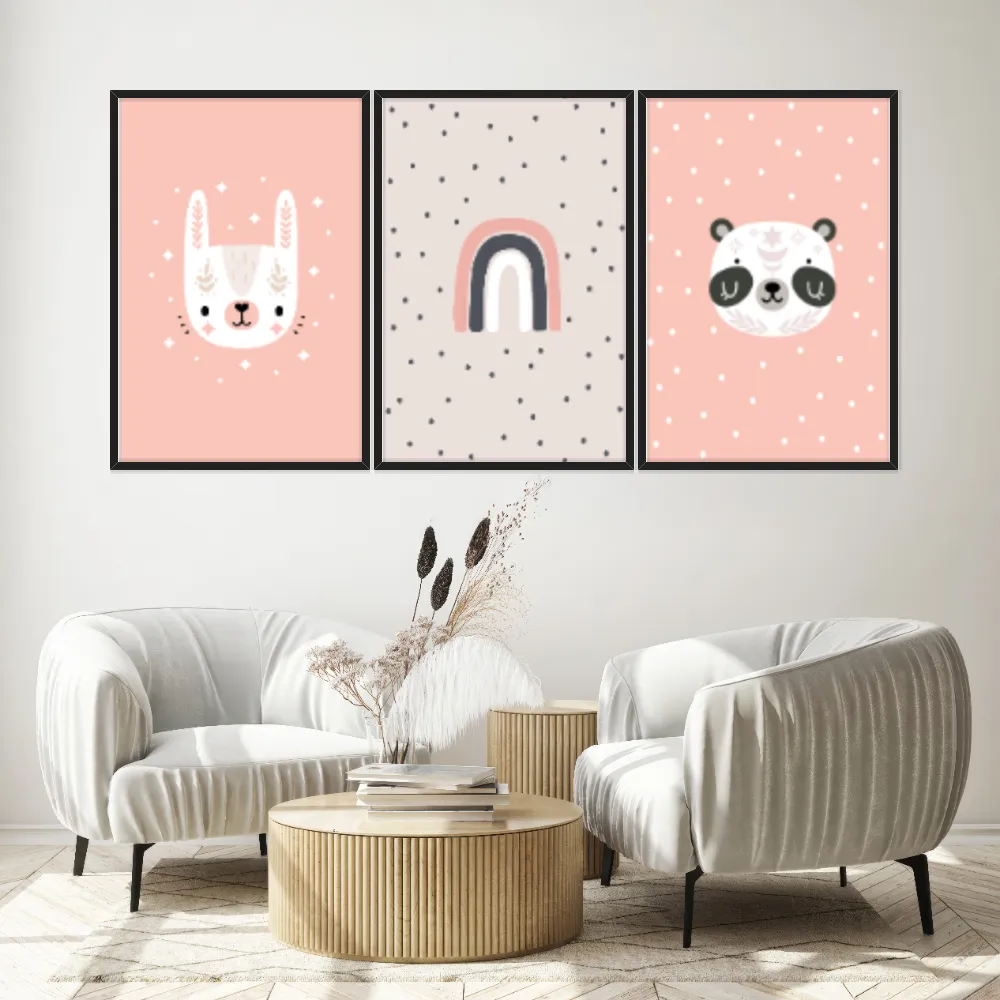 Kit Quadros Decorativos Panda E Arco Íris
