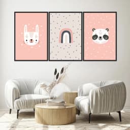 Kit Quadros Decorativos Panda E Arco Íris
