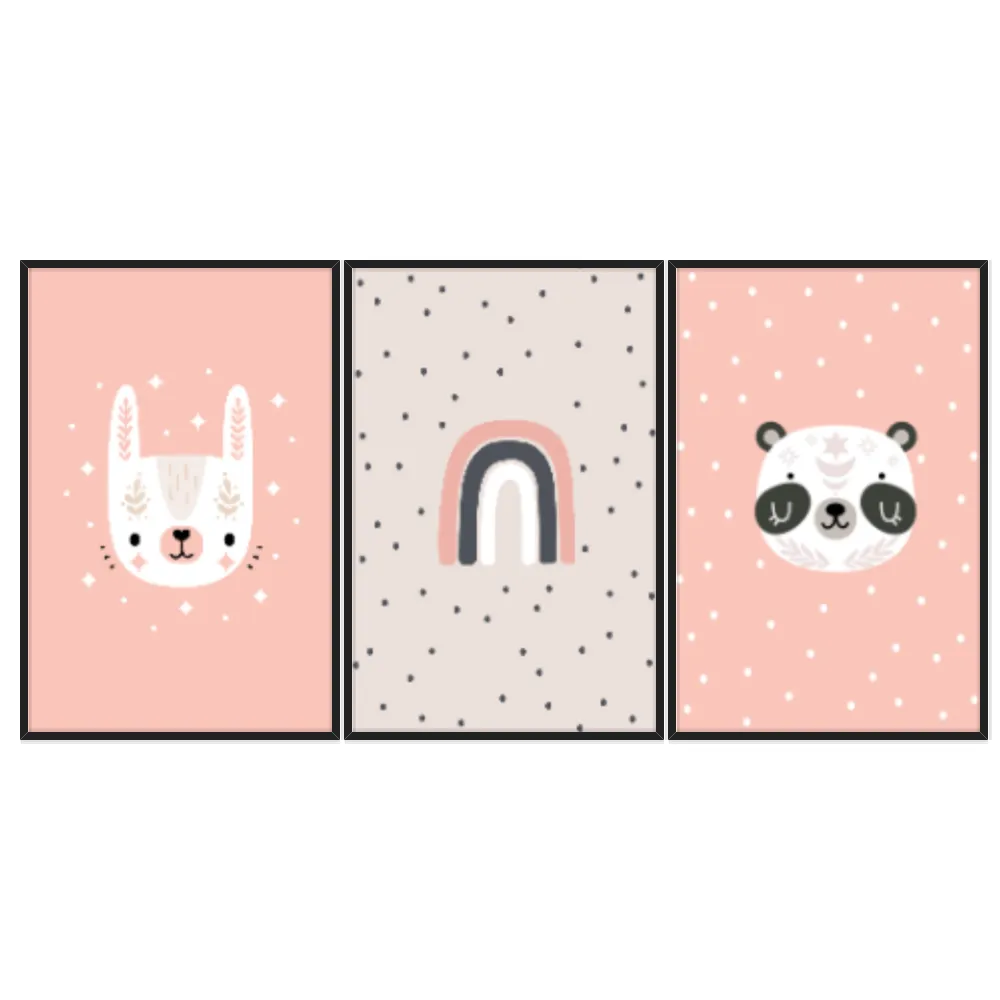 Kit Quadros Decorativos Panda E Arco Íris