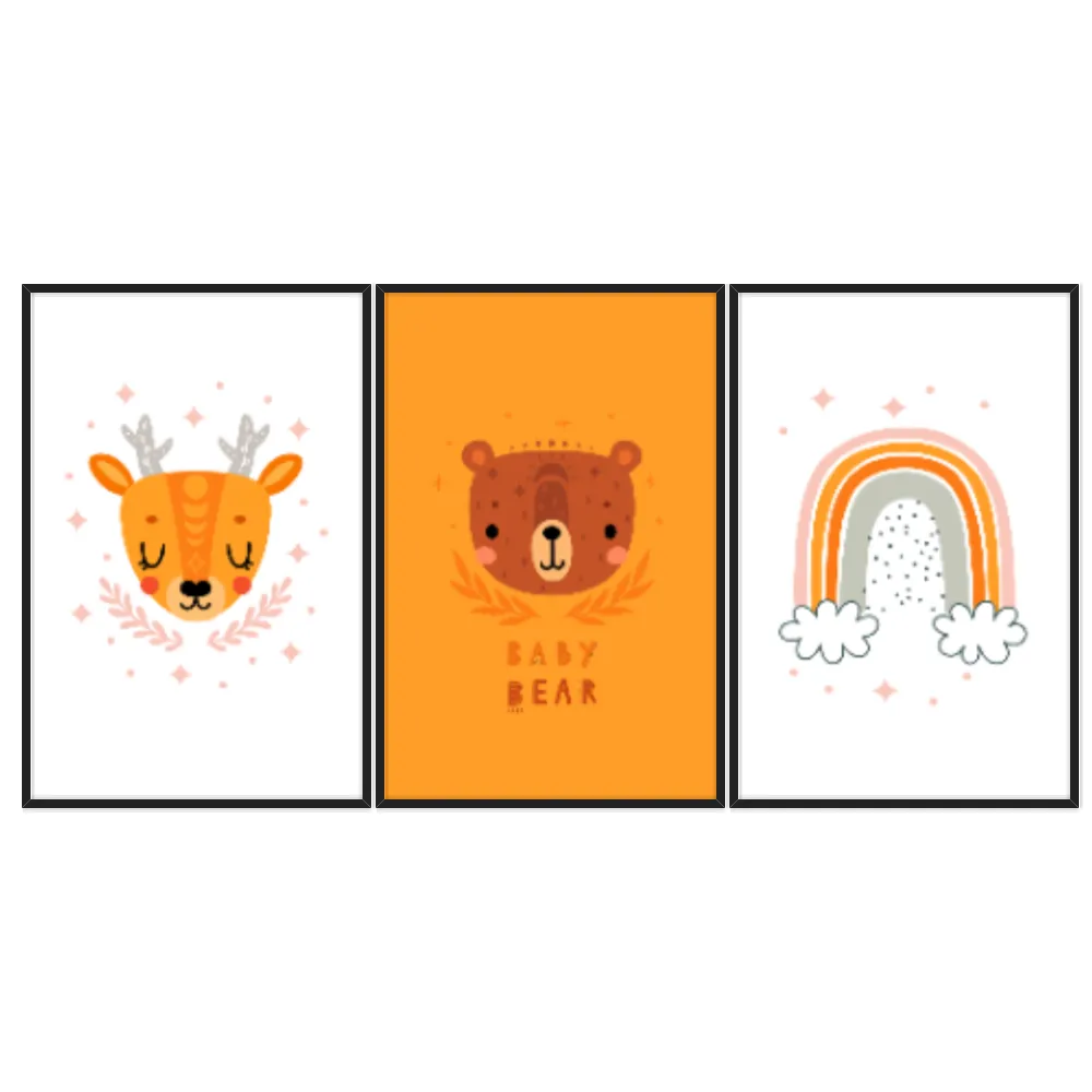 Kit Quadros Decorativos Urso E Arco Íris