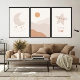 Kit Quadros Decorativos Estrela Sol E Lua