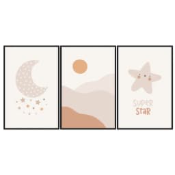 Kit Quadros Decorativos Estrela Sol E Lua