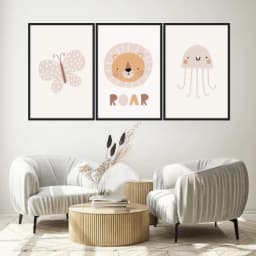 Kit Quadros Decorativos Borboleta Elefante E Polvo