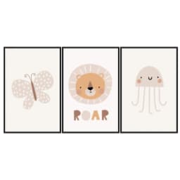Kit Quadros Decorativos Borboleta Elefante E Polvo