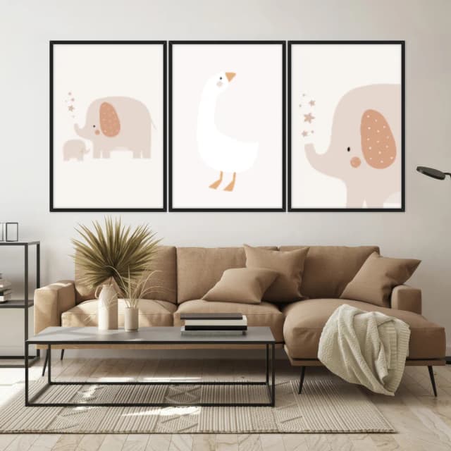 Kit Quadros Decorativos Pato E Elefantes