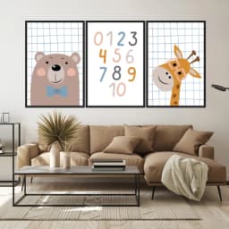 Kit Quadros Decorativos Urso E Girafa