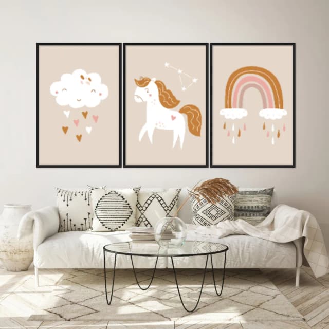 Kit Quadros Decorativos Unicórnio E Arco Íris