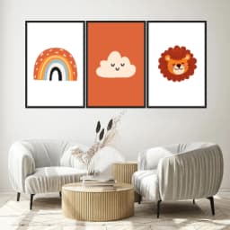 Kit Quadros Decorativos Leão Nuvem E Arco Íris