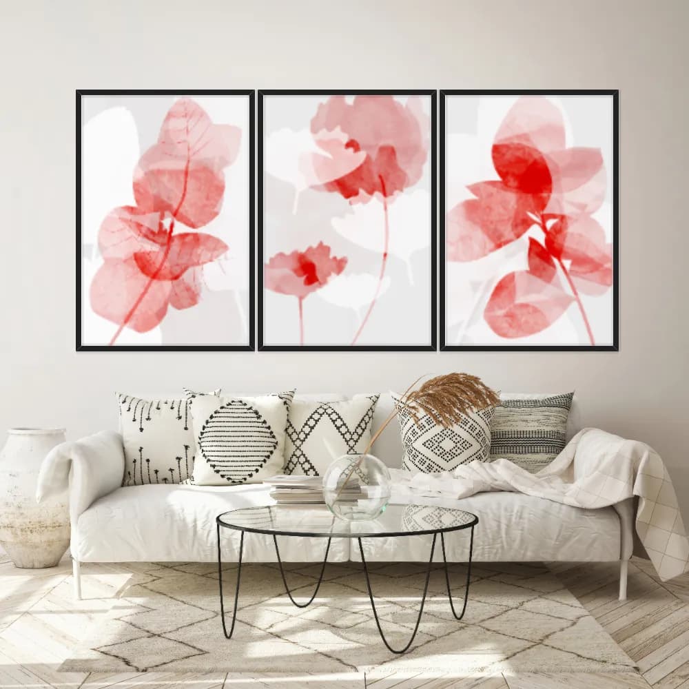 Kit Quadros Decorativos Flor Vermelha