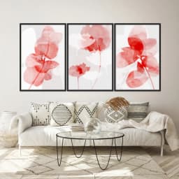 Kit Quadros Decorativos Flor Vermelha