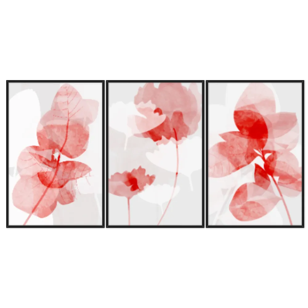 Kit Quadros Decorativos Flor Vermelha