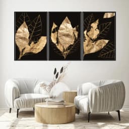 Kit Quadros Decorativos Planta Dourada