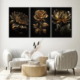 Kit Quadros Decorativos Planta Dourada