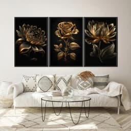 Kit Quadros Decorativos Planta Dourada