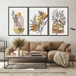 Kit Quadros Decorativos Planta Abstrata Dourada