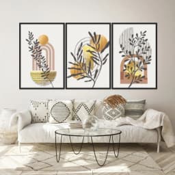 Kit Quadros Decorativos Planta Abstrata Dourada