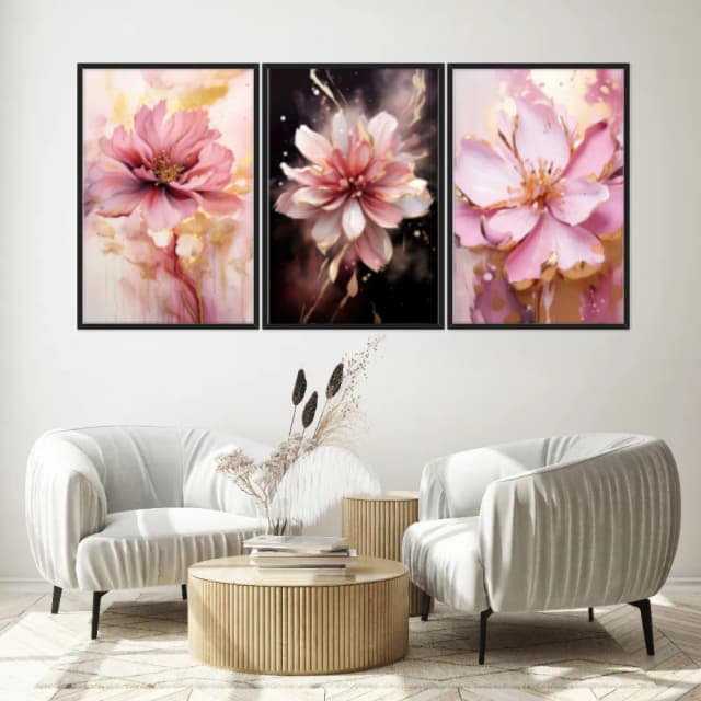 Kit Quadros Decorativos Flor Rosa