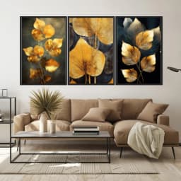 Kit Quadros Decorativos Planta Dourada