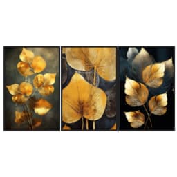 Kit Quadros Decorativos Planta Dourada