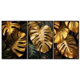 Kit Quadros Decorativos Costela De Adão Dourada