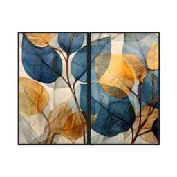 Kit Quadros Decorativos Folhas Amarelo E Azul