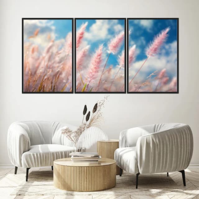 Kit Quadros Decorativos Pampas Rosa