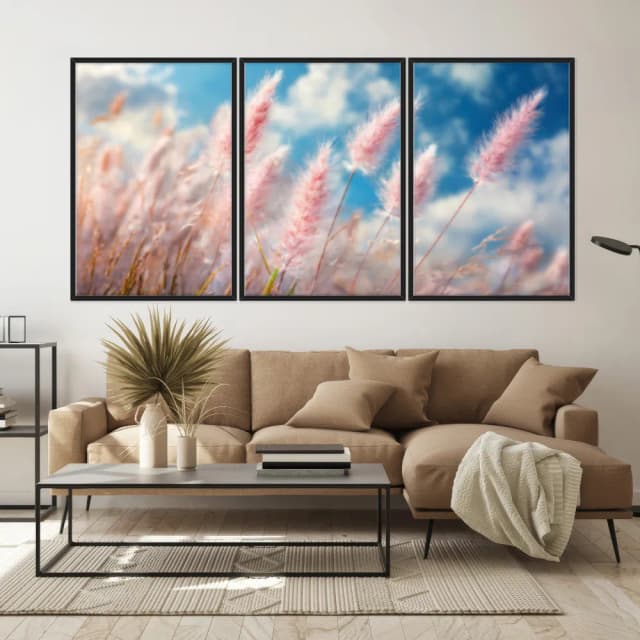 Kit Quadros Decorativos Pampas Rosa
