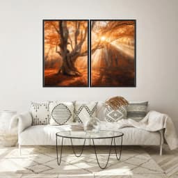 Kit Quadros Decorativos Folhas Laranja