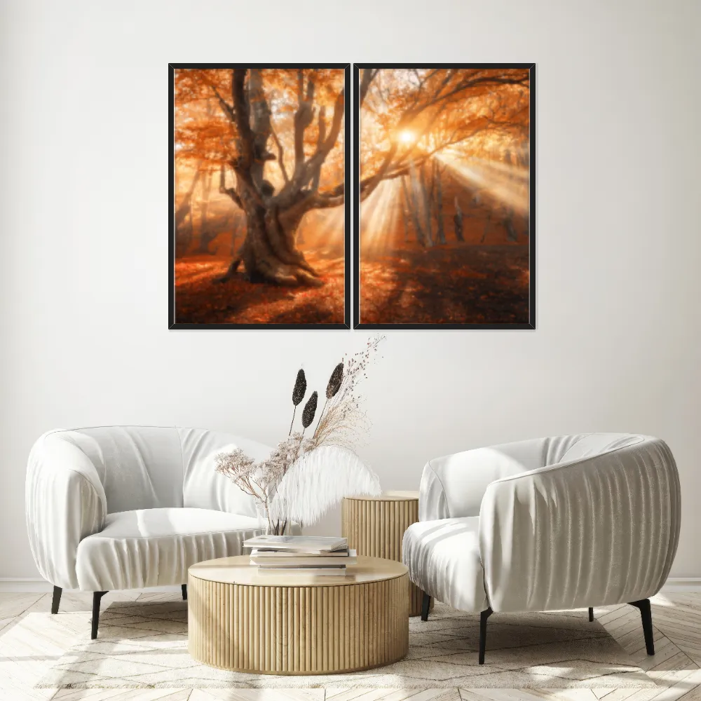 Kit Quadros Decorativos Folhas Laranja