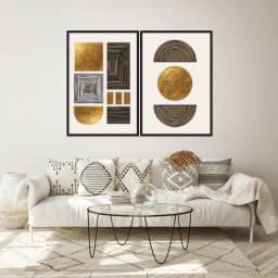 Kit Quadros Decorativos Formas Douradas