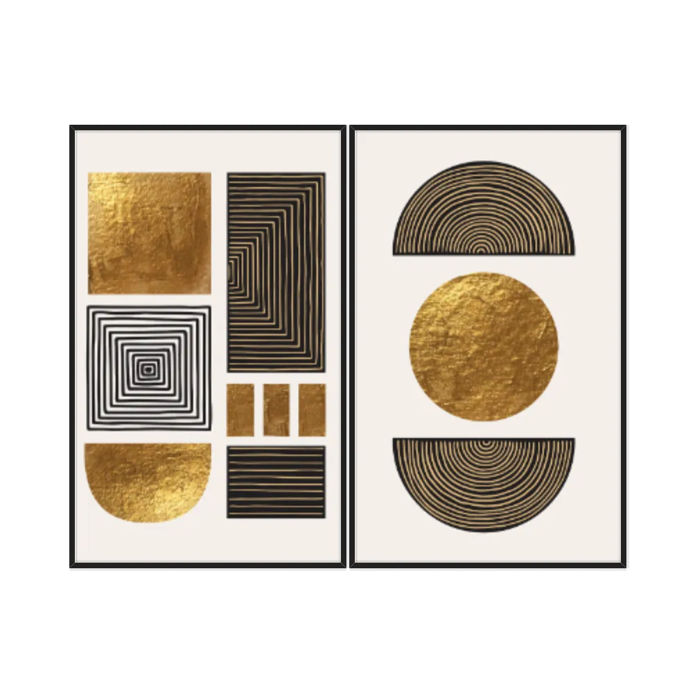 Kit Quadros Decorativos Formas Douradas