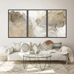 Kit Quadros Decorativos Dourado Mármore