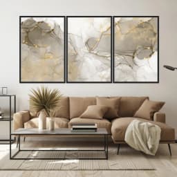 Kit Quadros Decorativos Dourado Mármore