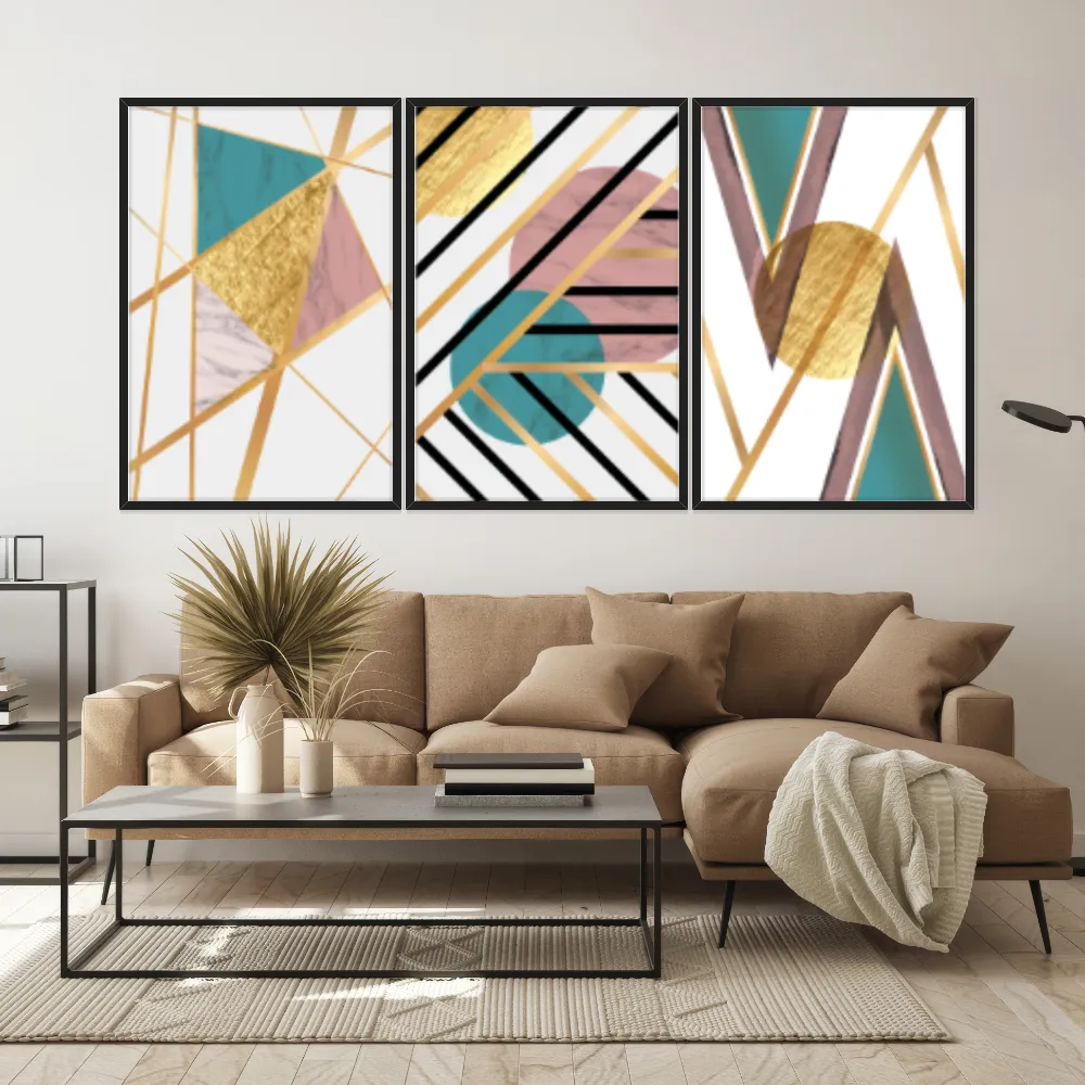 Kit Quadros Decorativos Linhas Geométricas