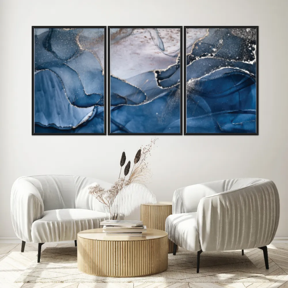 Kit Quadros Decorativos Mármore Azul