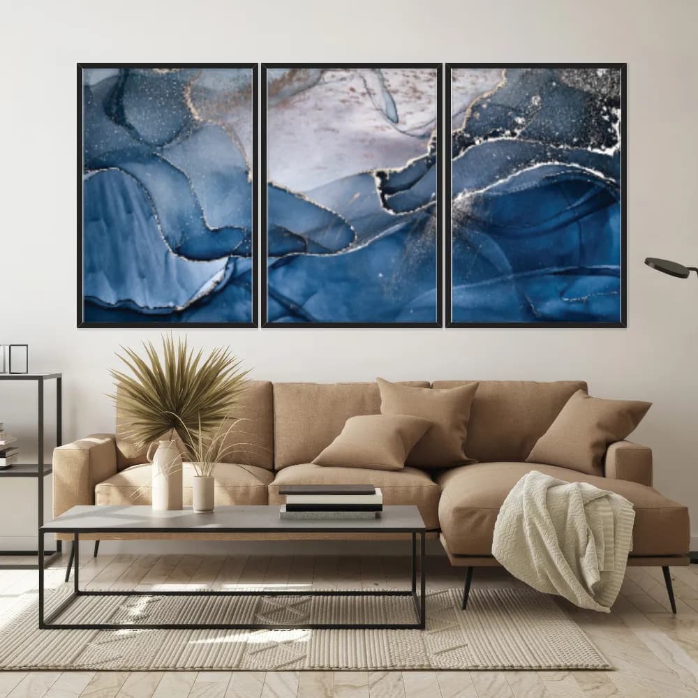 Kit Quadros Decorativos Mármore Azul
