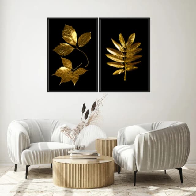 Kit Quadros Decorativos Planta Dourada