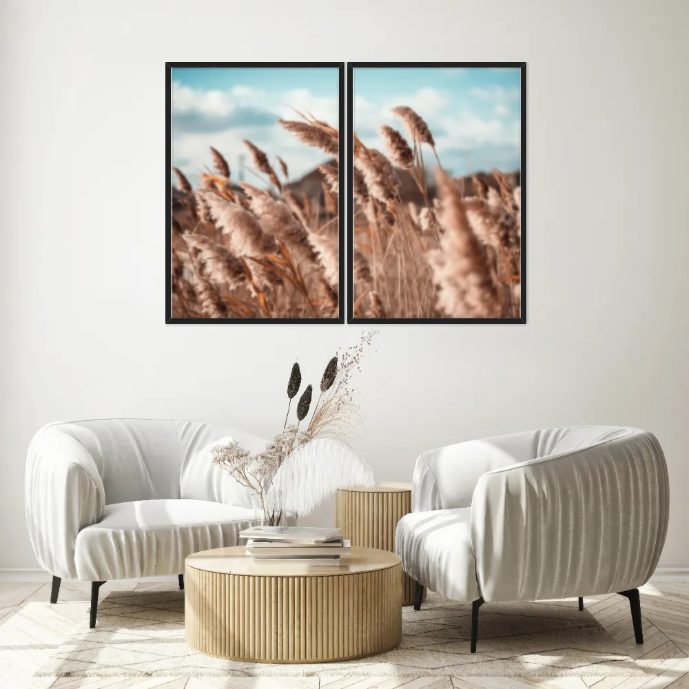 Kit Quadros Decorativos Pampas Marrom