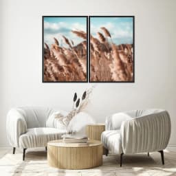 Kit Quadros Decorativos Pampas Marrom