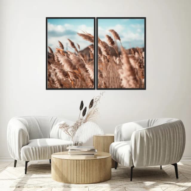 Kit Quadros Decorativos Pampas Marrom