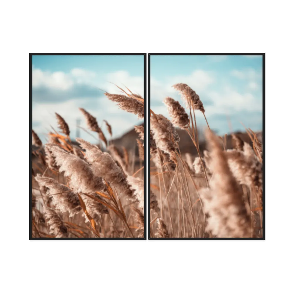 Kit Quadros Decorativos Pampas Marrom