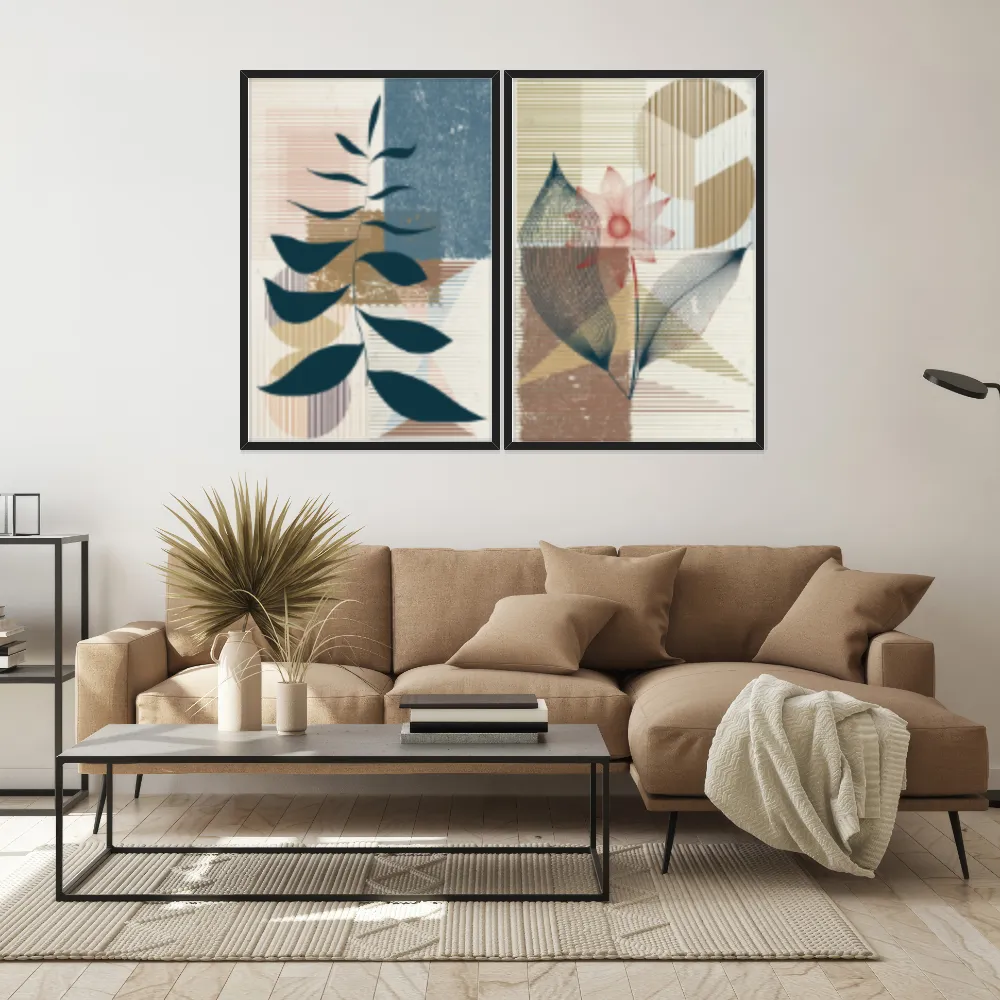 Kit Quadros Decorativos Planta Abstrata