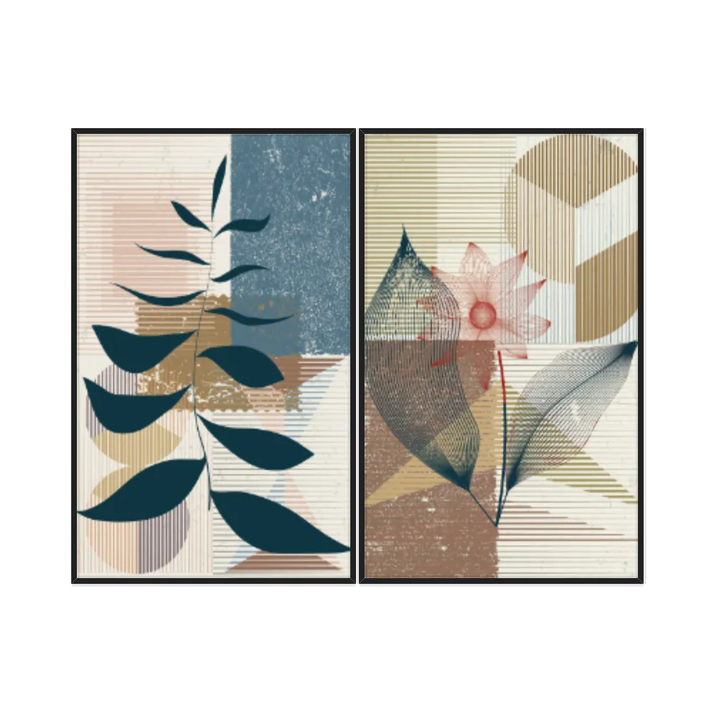 Kit Quadros Decorativos Planta Abstrata