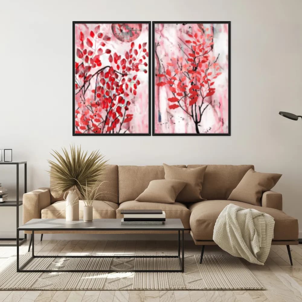 Kit Quadros Decorativos Folhas Rosa